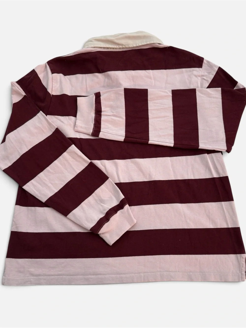 J. Crew Premium Weight Classic Striped Rugby Shirt Ruby Red/Ice Size Large